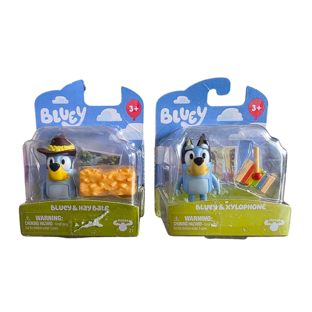 Bluey Moose Toys Figure Lot Bluey & Xylophone Bluey & Hay Bale 2 Pack New Sealed